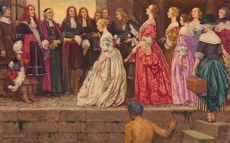 Women coming to Quebec in 1667, in order to be married to the French Canadian farmers. Jean Talon, intendant of New France, and François de 
