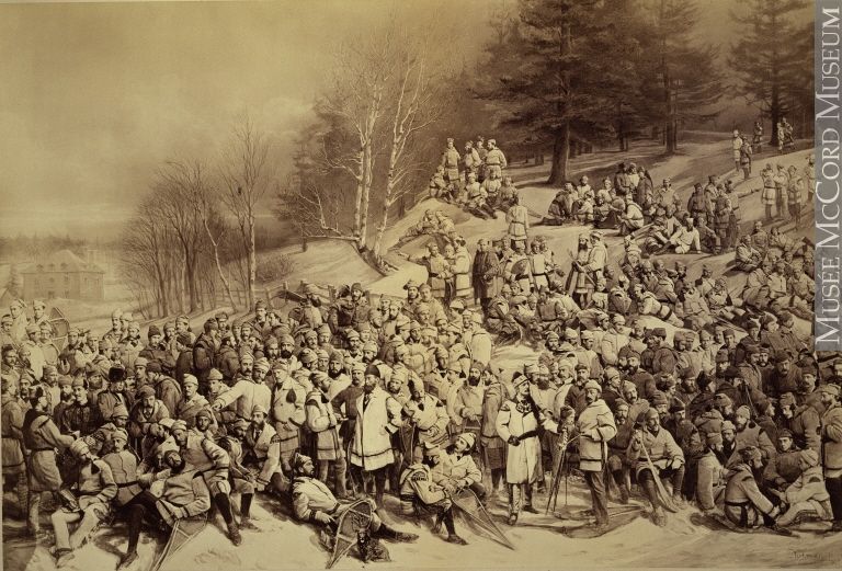 Montreal Snowshoe Club in 1877; composite image. From McCord website: "The 1877 composite of the Montreal Snow shoe club was created by Notm