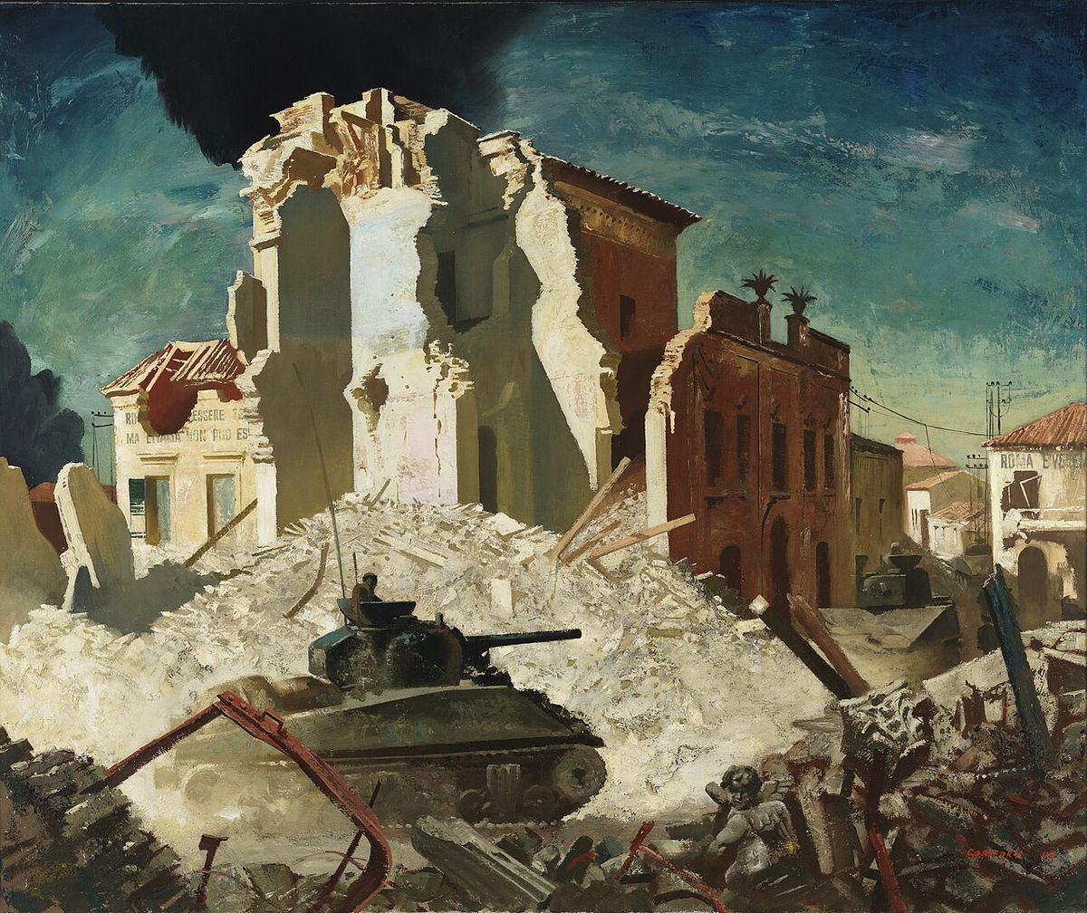 Canadian Armour Passing Through Ortona, by Charles Comfort Crown copyright expired.
