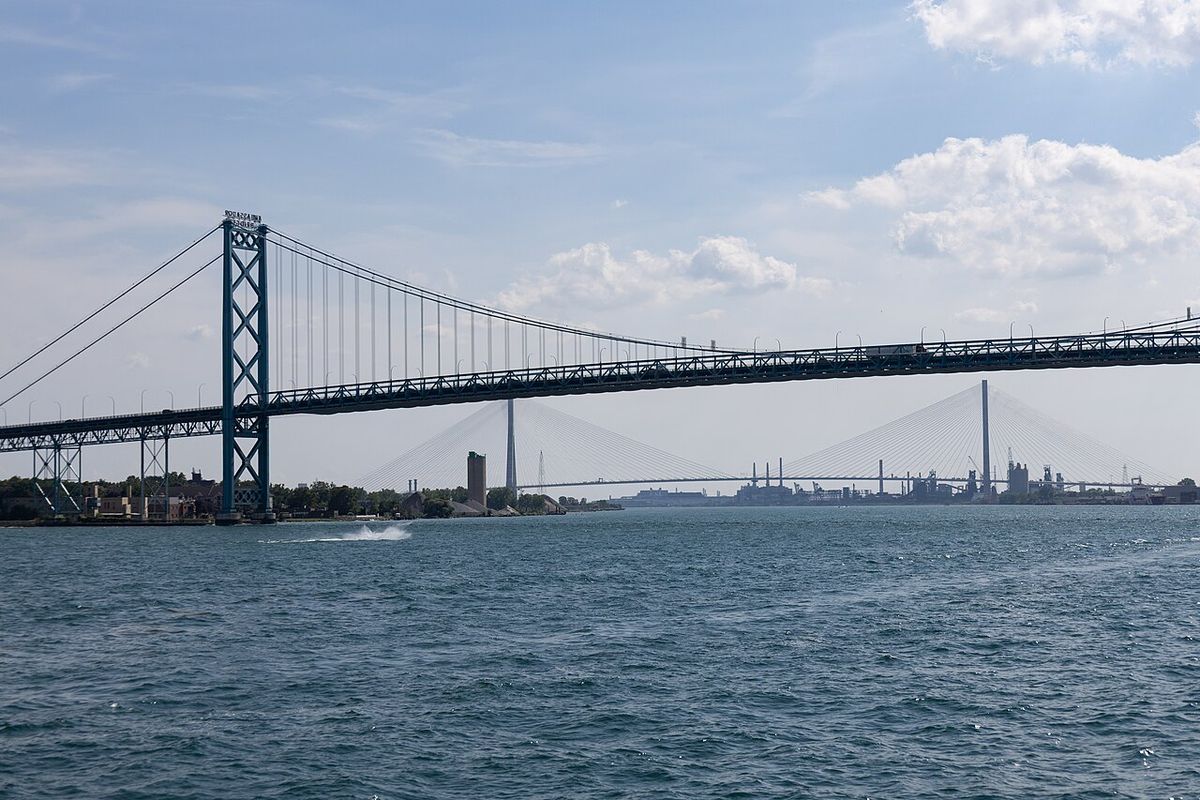 Ambassador Bridge from the Detroit River, Windsor, Ontario, 2025-07-27