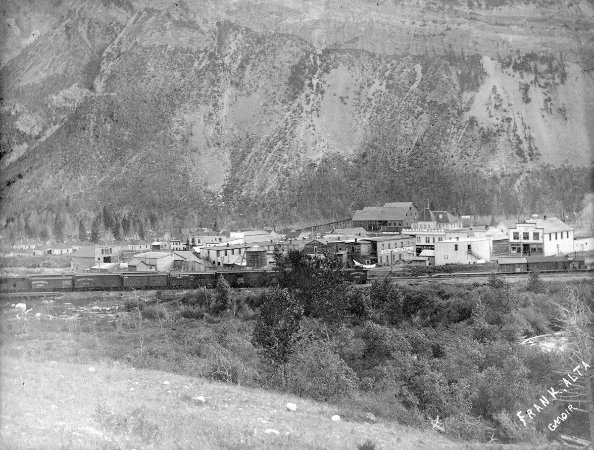 A view of the town of Frank -- before the Turtle Mountain rock slide in 1903 (A15276).