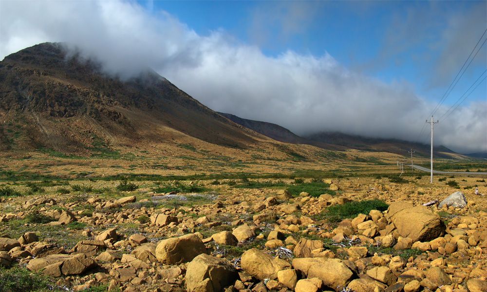 Gros Morne National Park, Western Newfoundland, Canada. The Tablelands seen from Route 431. Just on the other side of the mountains, it was