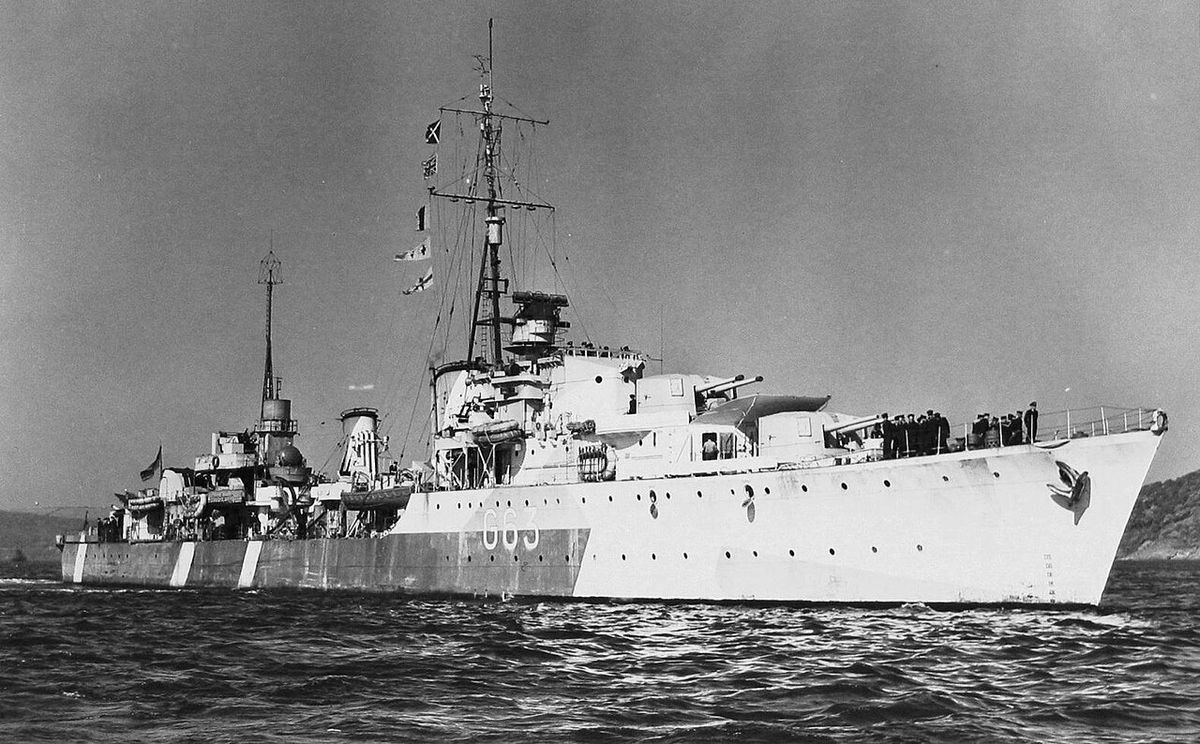 Tribal class destroyer HMCS Haida (G63), during World War 2.