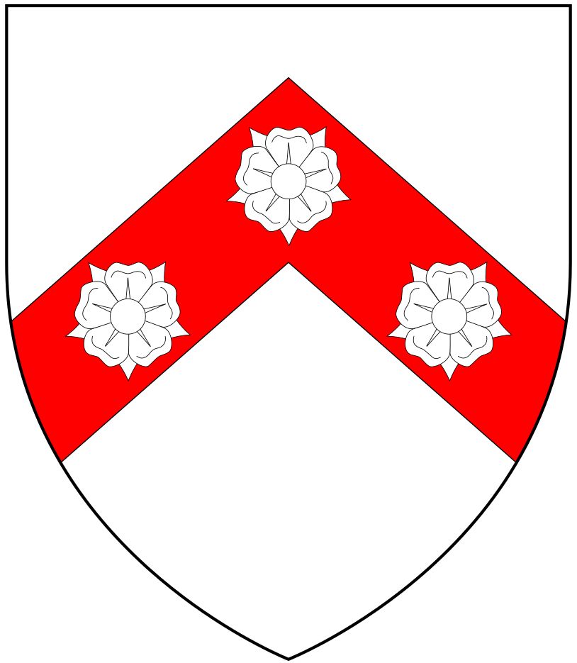 Arms of Gilbert of Compton in the parish of Marldon, Devon: Argent, on a chevron gules three roses of the field. These were the ancient arms