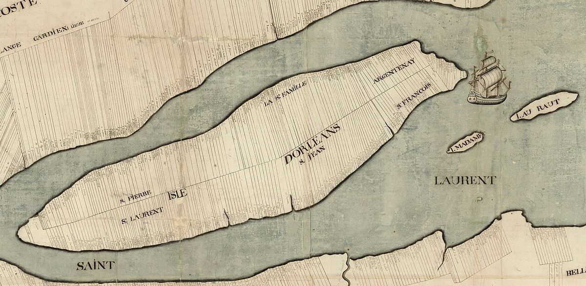 Détail montrant l'île d'Orléans Carte du gouvernement de Québec levée en l'année 1709 par les ordres de Monseigneur le Comte de Ponchartrain