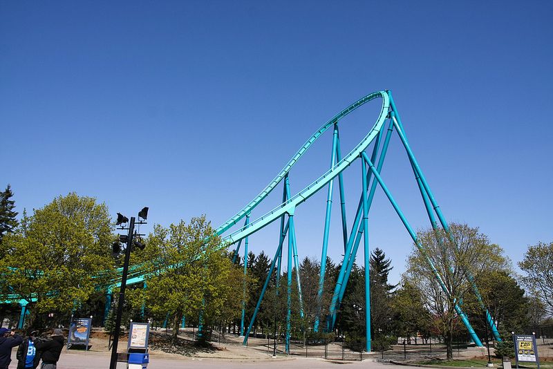 This is a photo of the hammerhead turn of the Leviathan roller coaster at Canada's Wonderland.