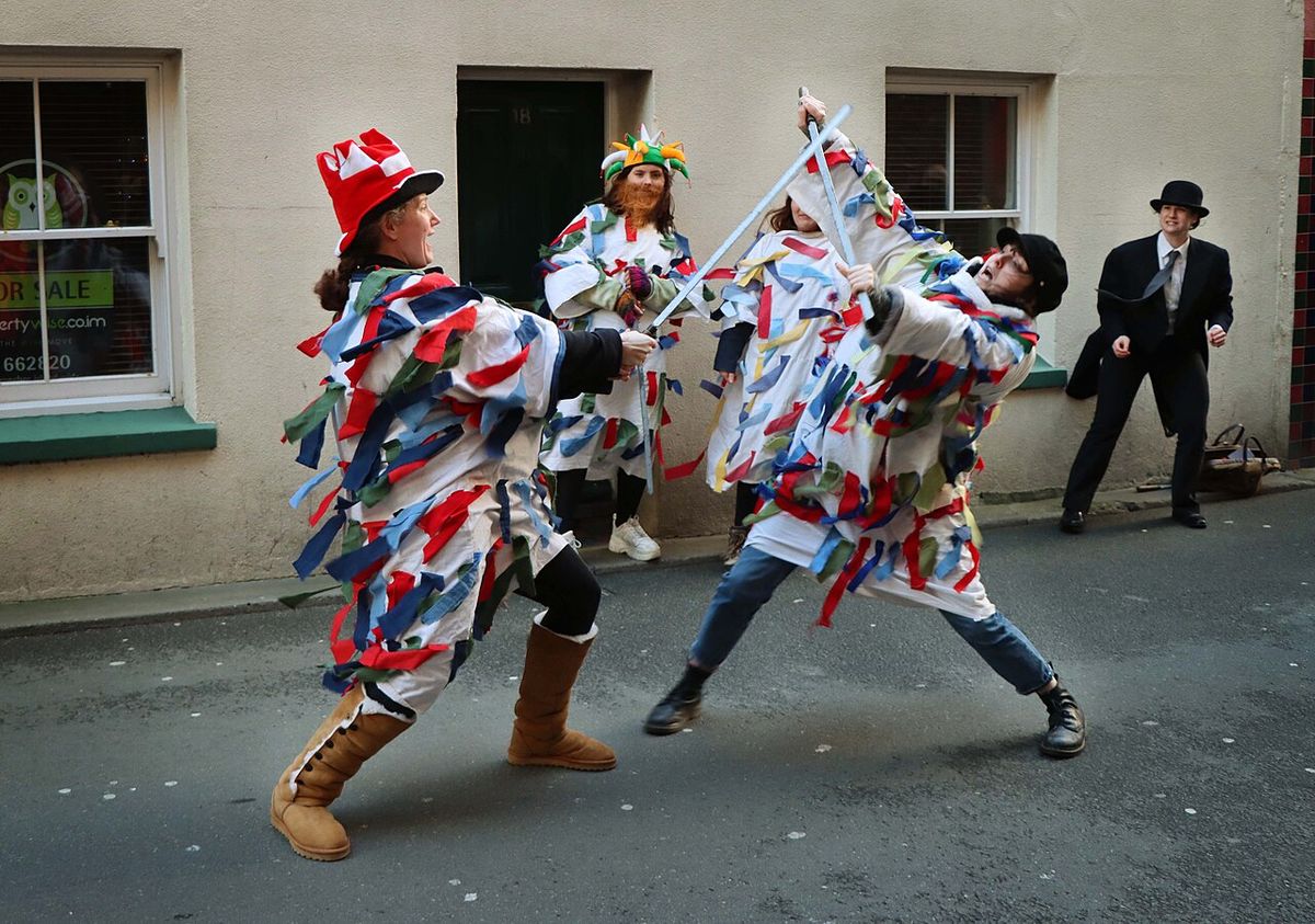 The White Boys; the Manx mummers' play. A 200-year-old play about saints fighting, dying and being resurrected to sing and dance. This pictu