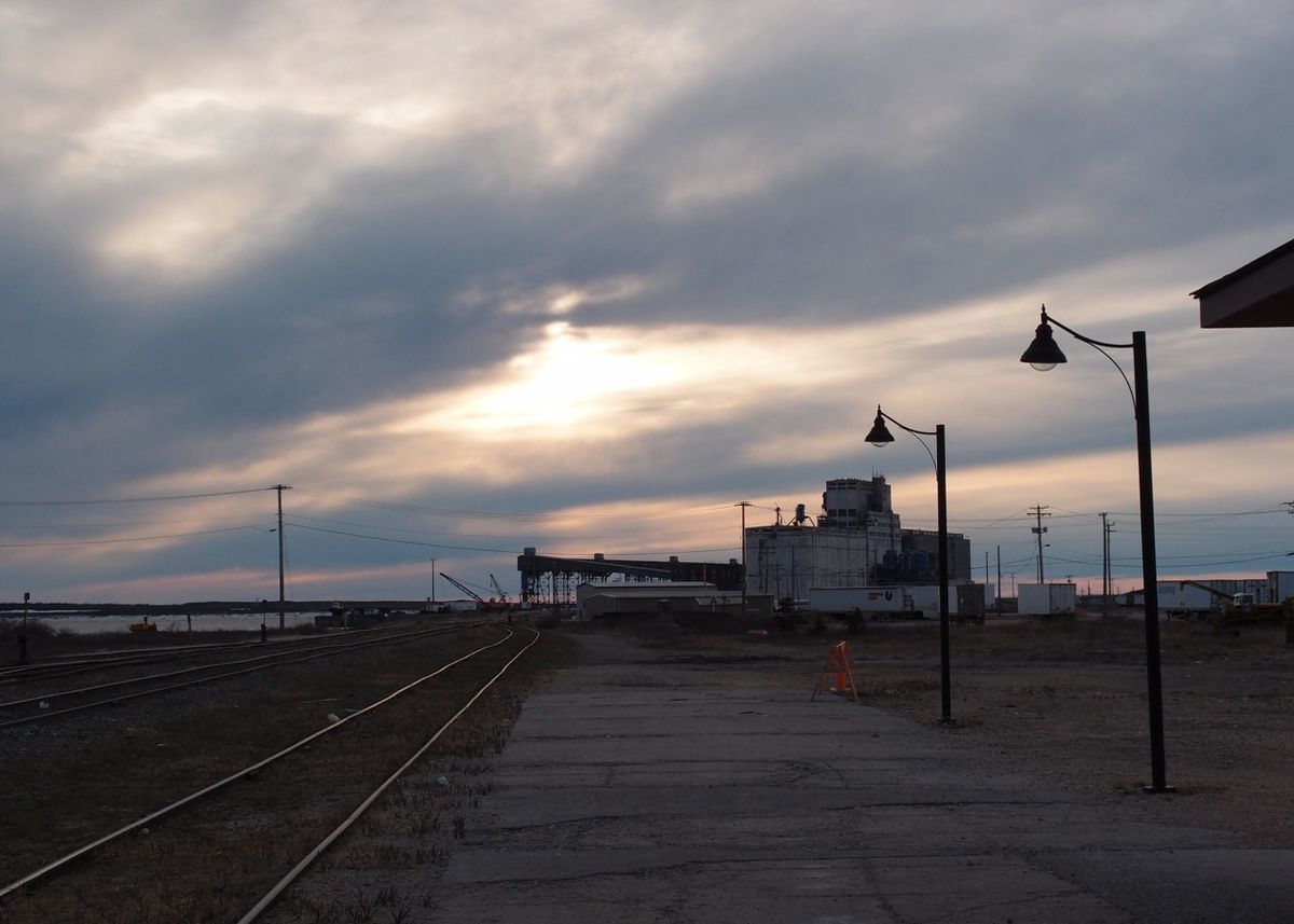 Port of Churchill at sunset as seen from the rail station