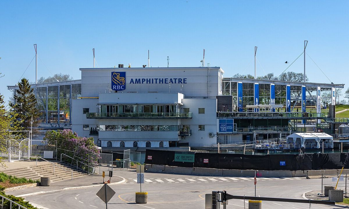 View of RBC Amphitheatre from the pedestrian bridge over Lakeshore Blvd