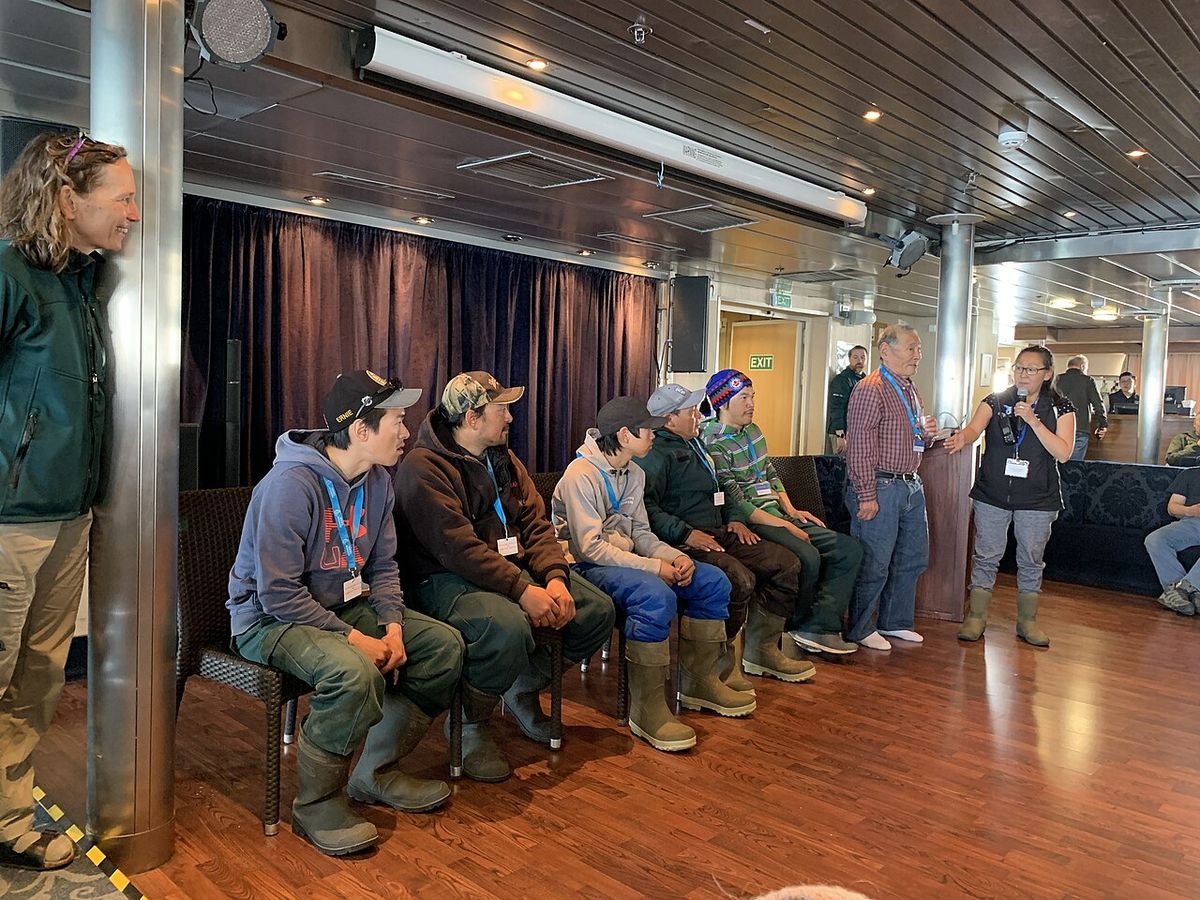Inuit guardians from Gjoa Haven on MS Ocean Endeavour as part of the trial visitor access to the Wrecks of HMS Erebus and HMS Terror Nationa