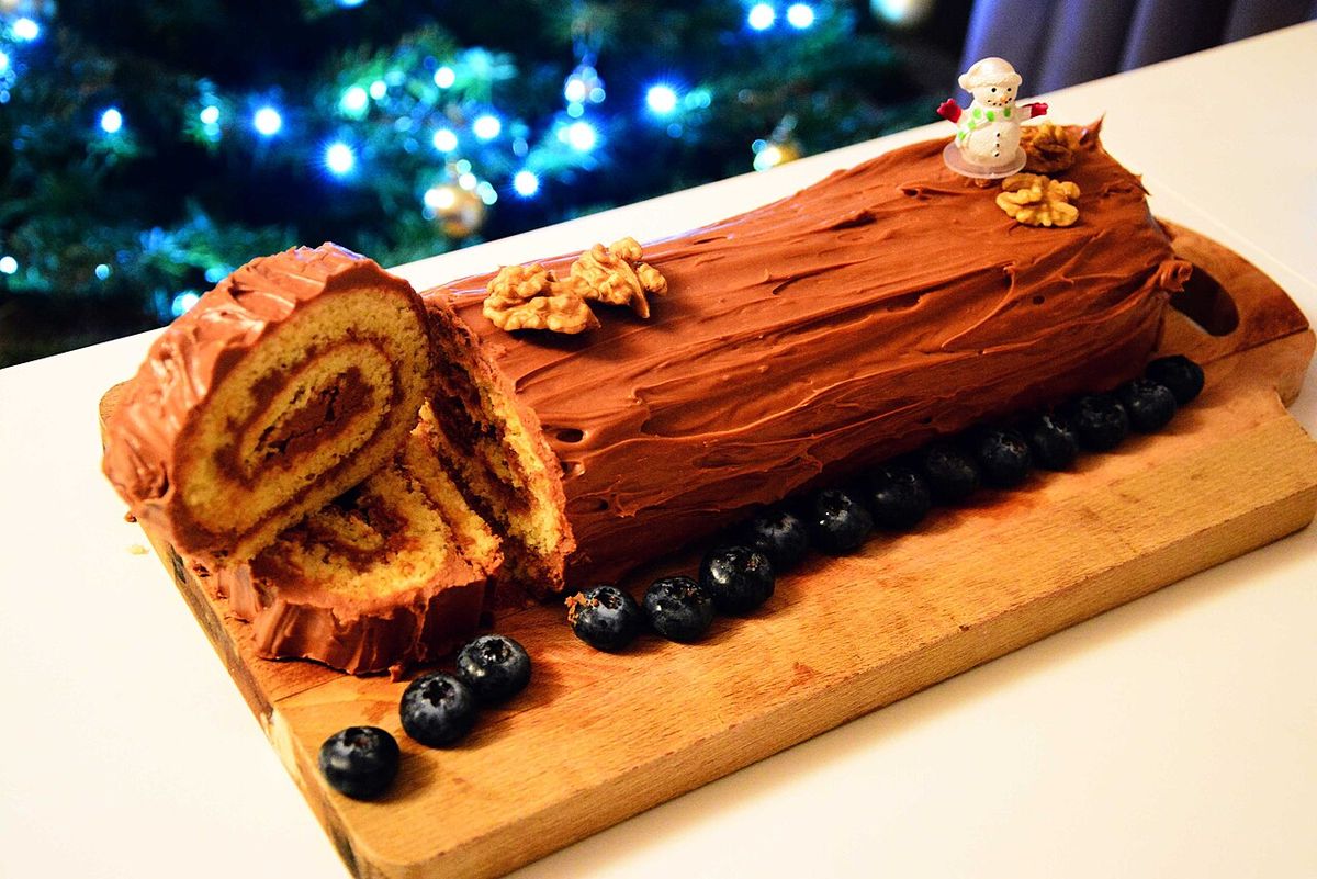 A French homemade Yule log cake (Bûche de Noël) View Source